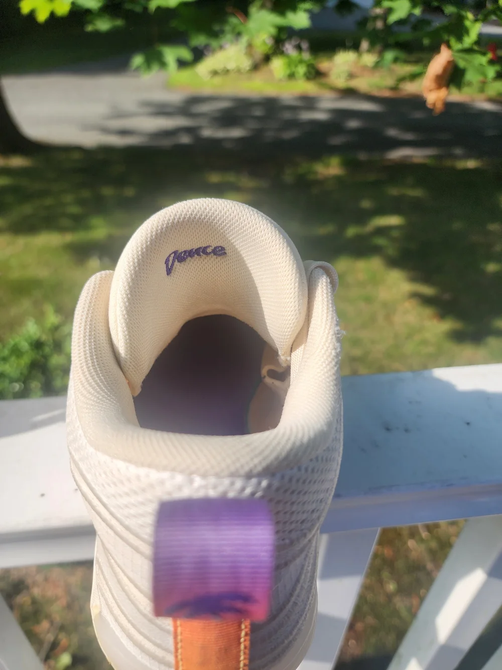 Size 7.5 Men's Jordan Tatum 3 Cream Athletic Sneakers with Purple Accents